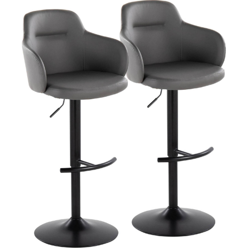 Boyne Adjustable Swivel Bar Stool in Black Metal & Grey Leatherette (Set of 2)